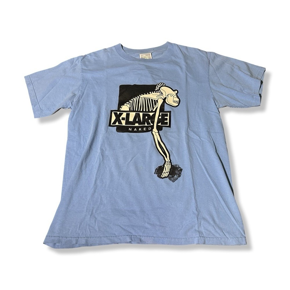 Vintage X-Large Ape Skeleton Blue Graphic T Shirt Size Medium 90s Streetwear
